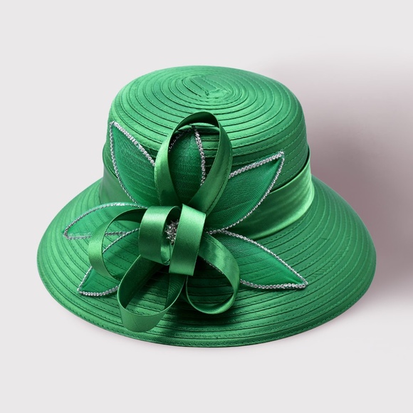 Rhinestone Rim Flower Bow Dressy Hat main image 5